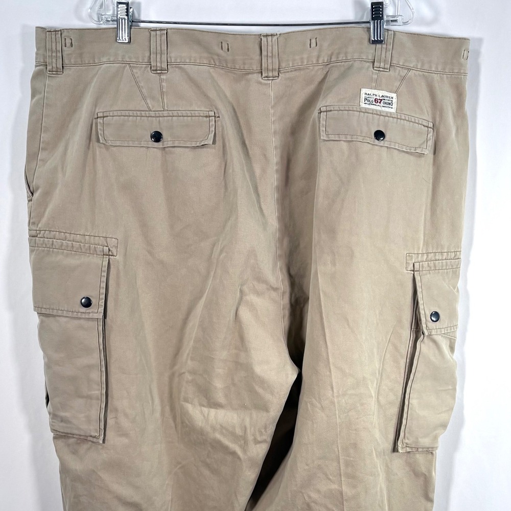 Polo Ralph Lauren Cargo Pants Tan Khaki Cotton Chino Utility Mens 46x30 VTG 90s - Picture 2 of 16